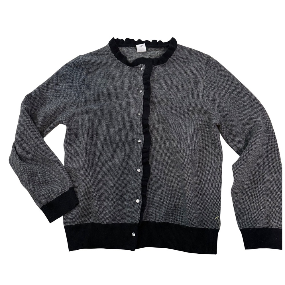 J. Crew Gray and Blue Ruffle-Trim Cardigan